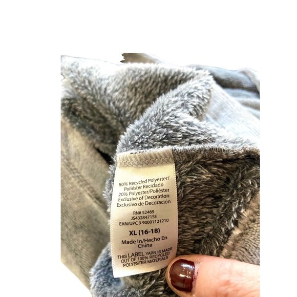 Joyspun Penguin Patch Cropped Teddy Hoodie Gray Size XL Cozy Winter Soft Casual - Picture 4 of 14